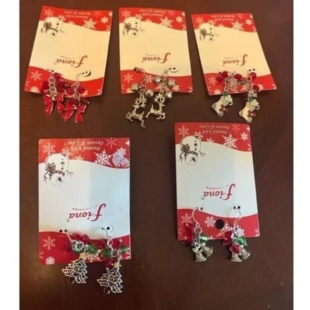 Fiona Assorted Holiday Earrings Set Christmas Tree Stocking Reindeer Bow Designs